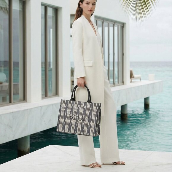 NWT $245 MAJE Ikat tote Tye Dye Canvas 100% cotton blue Marine - Picture 3 of 17